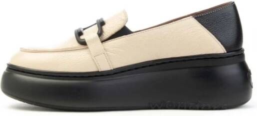 Wonders Zwarte Penny Loafer Platform Schoenen Beige Dames