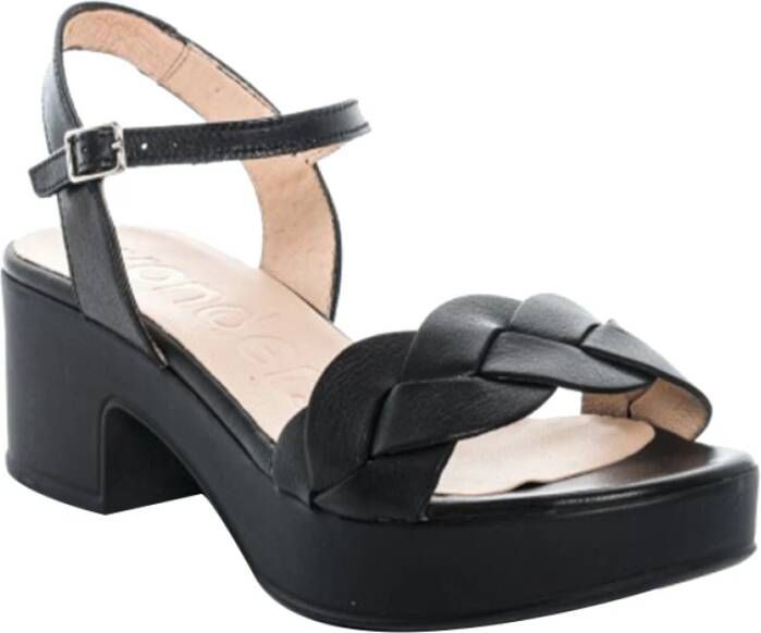 Wonders Zwarte Sandalen met Keramische Platen Black Dames