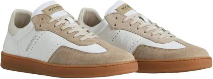 Woolrich Witte leren sneakers met beige accenten White Heren