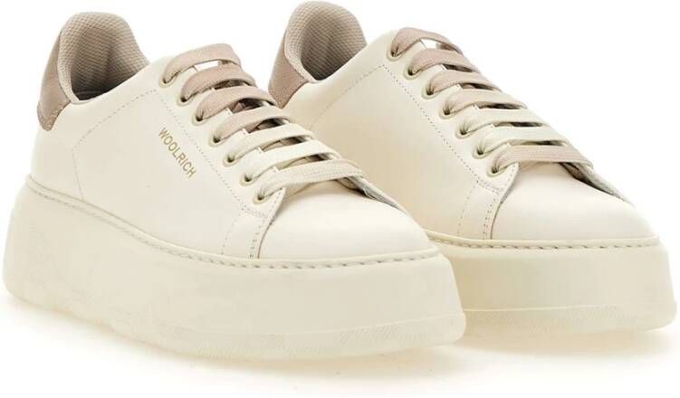 Woolrich Witte Leren Sneakers met Grijze Profielen White Dames