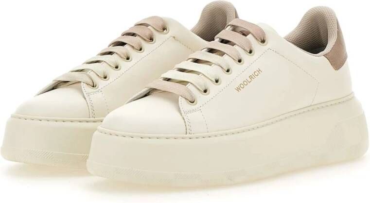 Woolrich Witte Leren Sneakers met Grijze Profielen White Dames