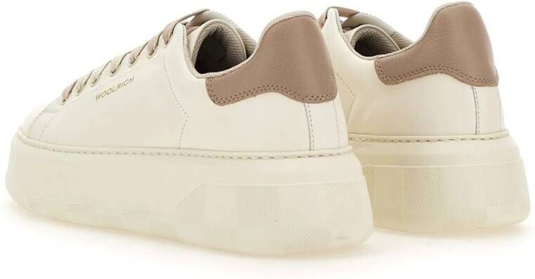 Woolrich Witte Leren Sneakers met Grijze Profielen White Dames