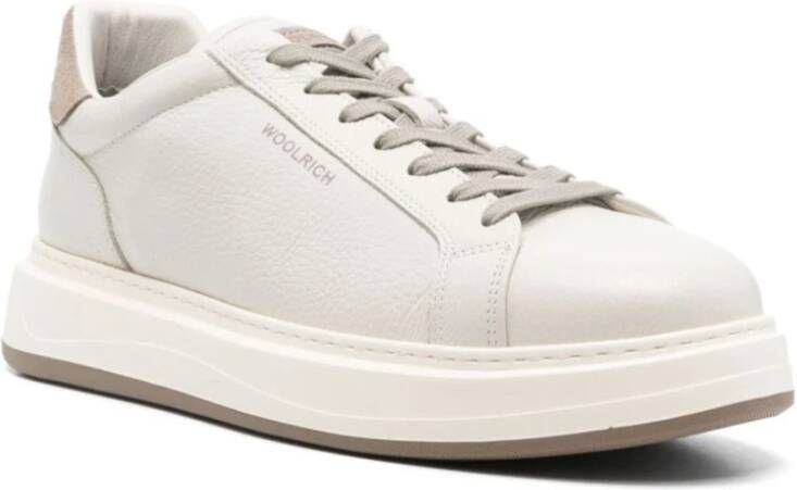 Woolrich Witte Leren Sneakers Veters Logo Patch White Heren