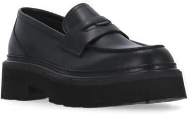 Woolrich Zwarte Leren Loafers Ronde Neus Hak Black Dames