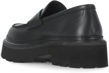 Woolrich Zwarte Leren Loafers Ronde Neus Hak Black Dames