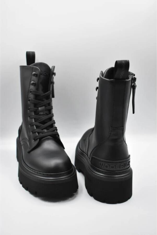 Woolrich Zwarte Veterschoenen Platte Schoenen Elegante Stijl Black Dames