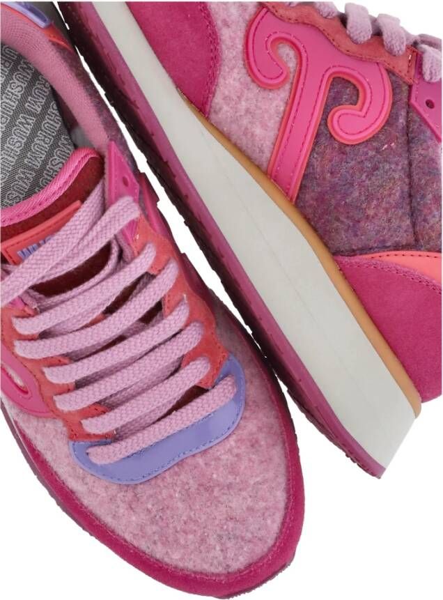 Wushu Ruyi Fuchsia Leren Sneakers met Wol Inzet Pink Dames