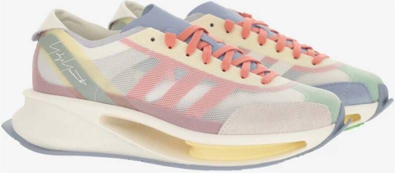 Y-3 Witte Mesh Leren Sneakers Veters Logo Pink Dames