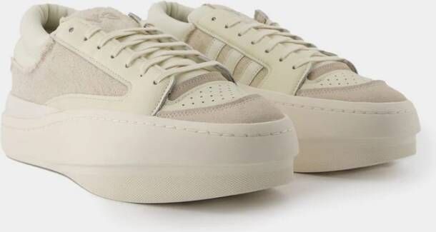 Y-3 Zwarte leren lage sneakers Beige Dames