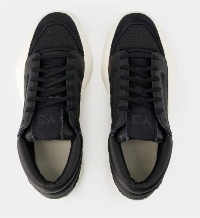 Y-3 Zwarte Leren Lage Sneakers Black Heren