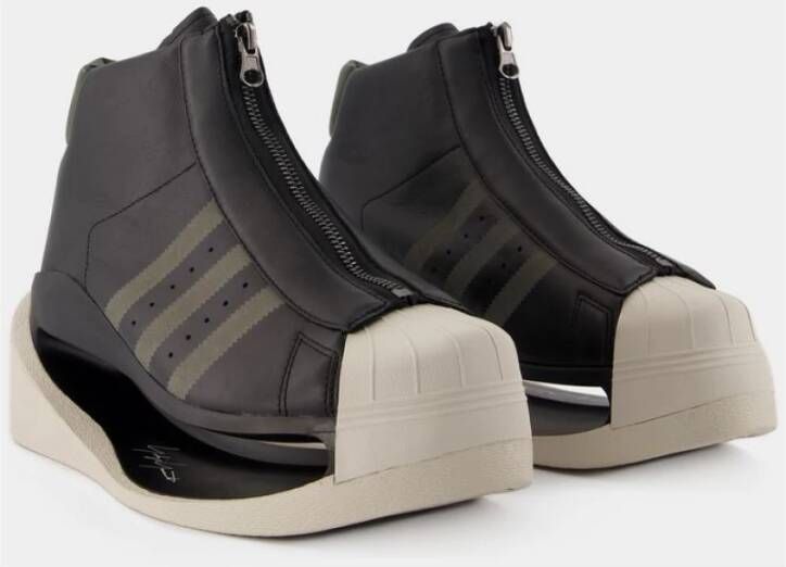 Y-3 Zwarte Leren Sneakers Ronde Neus Black Heren