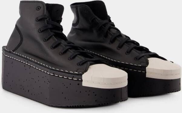 Y-3 Zwarte Leren Sneakers Ronde Neus Black Heren