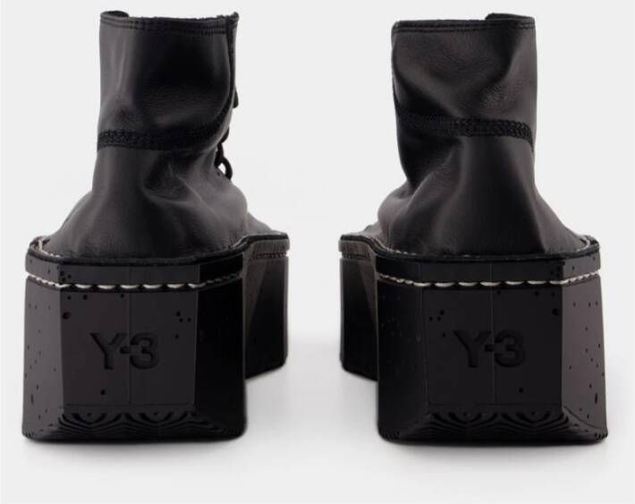 Y-3 Zwarte Leren Sneakers Ronde Neus Black Heren