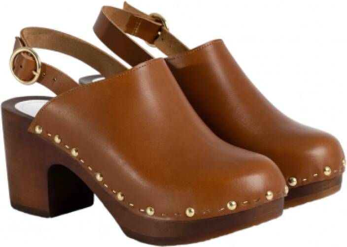 Youyou Studded Camel Klompen 7 5 cm Hak Brown Dames