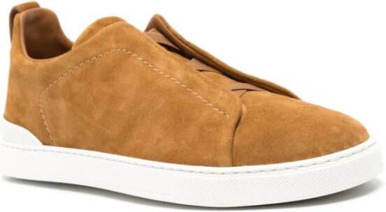 Z Zegna Bruine leren sneakers met XXX-logo Brown Heren