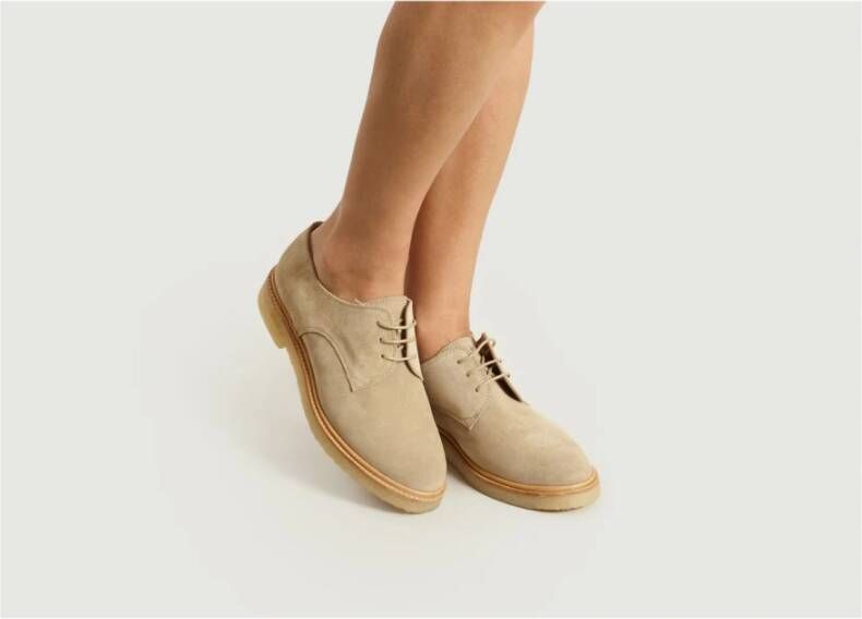 Zespà Taupe Suede Derbies met Crêpe Sole Beige Dames