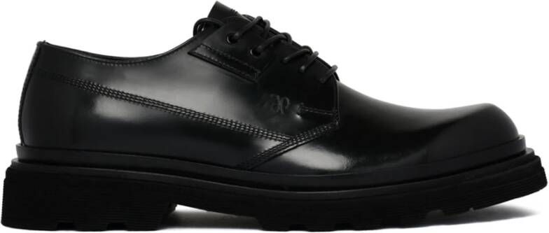 Fabi Zwarte Leren Loafers Vetersluiting Stijl Black Heren