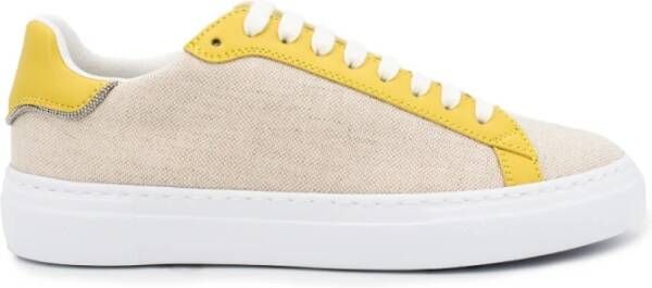 Fabiana Filippi Sneaker van canvas en leer met diamantdraad Beige Dames