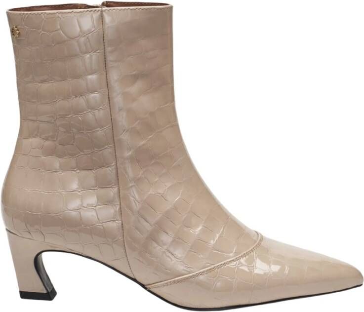 Fabienne Chapot Beige Croco Enkellaarzen met Hakken Beige Dames