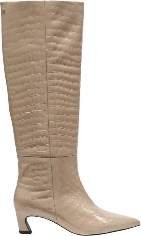 Fabienne Chapot Beige Croco Kniehoge Laarzen Beige Dames