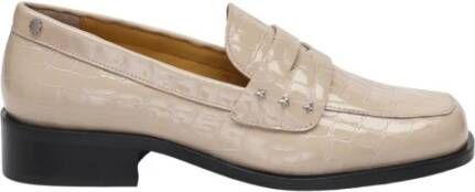 Fabienne Chapot Beige Loafers met Croco Textuur en Studs Beige Dames