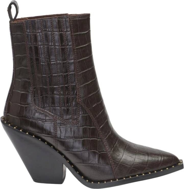 Fabienne Chapot Bruine Croc Enkellaarzen met Gouden Studs Brown Dames