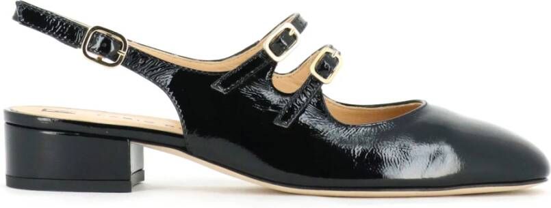 Fabio Rusconi Vintage Dubbele Band Zwarte Leren Schoenen Black Dames