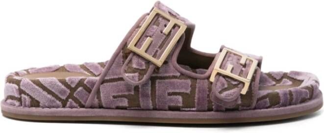 Fendi Amethist Paarse Dubbele Gesp Sandalen Purple Dames