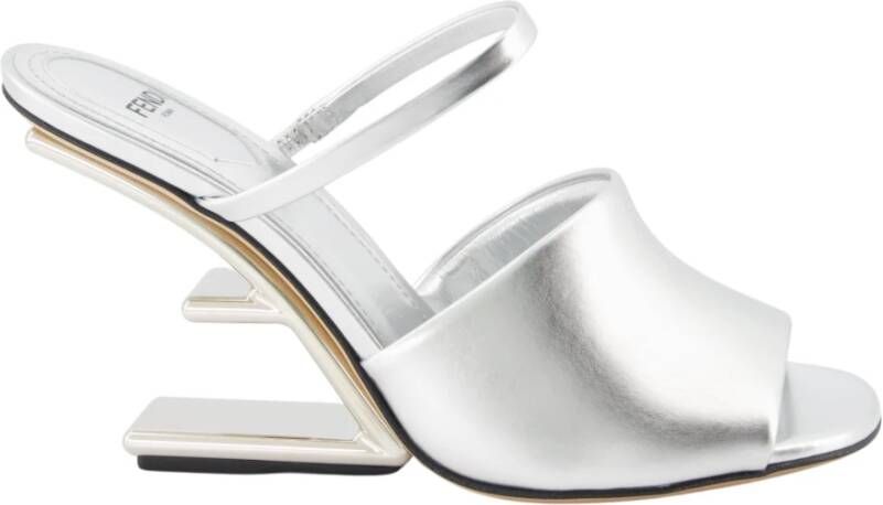 Fendi Beeldhouw Hiel Leren Slippers Gray Dames