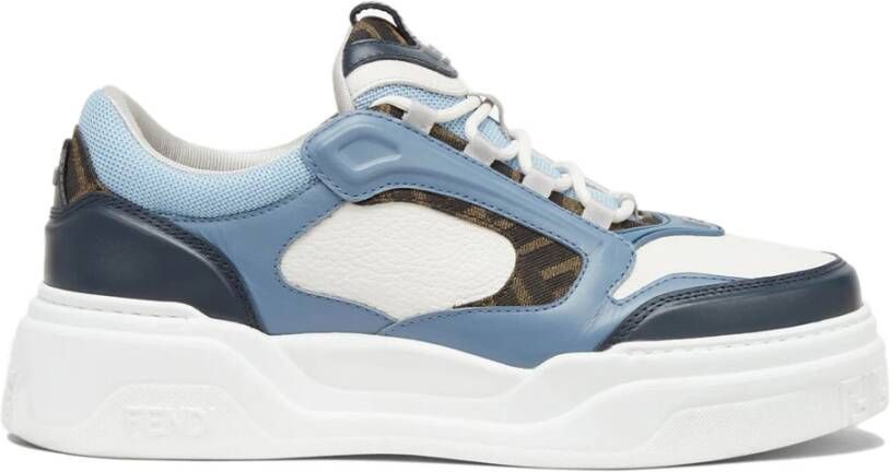 Fendi Blauwe Leren Sneakers met FF Detail Multicolor Heren