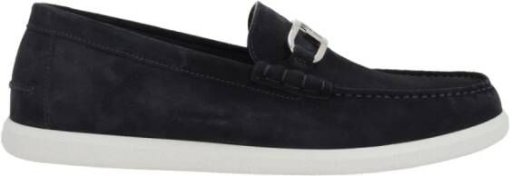 Fendi Blauwe Suède Loafers met Metalen Detail Black Heren