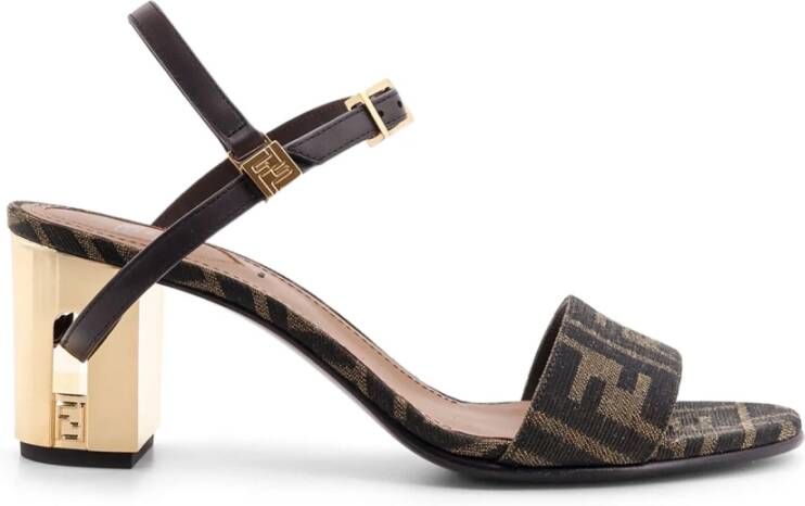 Fendi Bruine Jacquard Sandalen met FF Detail Brown Dames