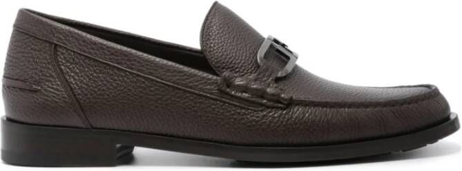 Fendi Bruine leren loafers met korrelige textuur Brown Heren