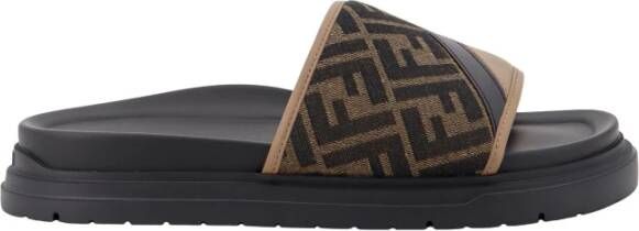 Fendi Iconische Logo Slide Sandalen met Platte Zool Brown Heren