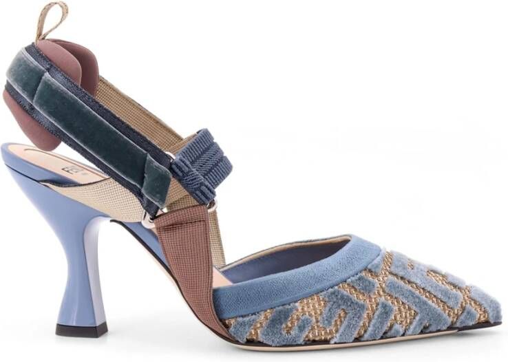 Fendi Geborduurde Slingback met Trekkinghaaksluiting Blue Dames