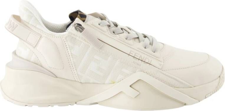 Fendi Gedrukte FF en gladleren sneakers Beige Heren