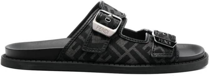 Fendi Jacquard Grijs Stof Sandaal Black Heren