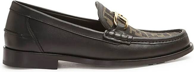 Fendi Leren Instaploafers met Metalen Detail Black Heren