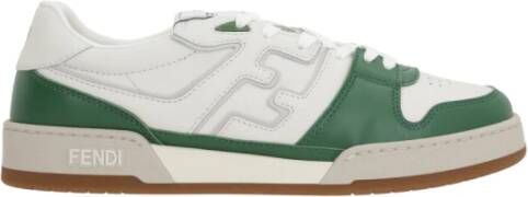 Fendi Lage leren sneakers in wit en groen Green Heren