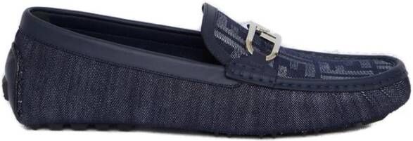 Fendi Marineblauwe Leren Mocassins met Logo Blue Heren