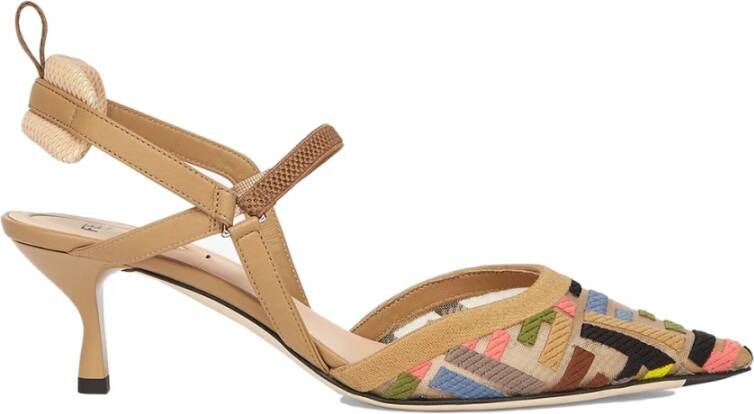 Fendi Mesh Geborduurde Sandalen Beige Dames