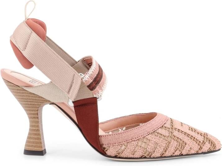 Fendi Mesh Slingback met FF Borduurwerk Pink Dames