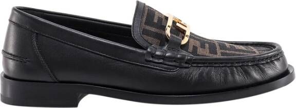 Fendi OLock Leren Loafer met FF Print Brown Heren