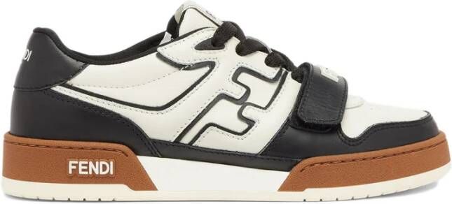 Fendi Zwarte Leren Sneakers met Witte Details Zwart Dames