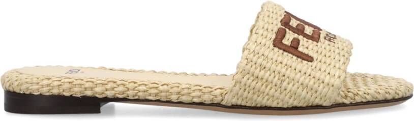 Fendi Slippers & Mules Raffia Signature Slipper in beige