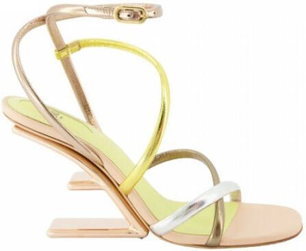 Fendi Hoge Hak Logo Sandalen Yellow Dames