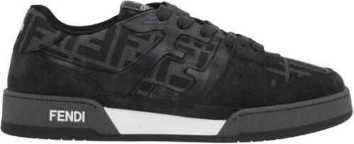 Fendi Zwarte FF Stof Lage Sneakers Gray Heren