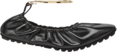 Fendi Zwarte leren ballerina flats met metalen enkelband Black Dames