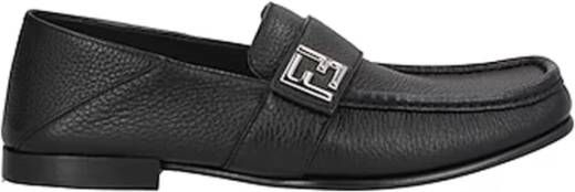 Fendi Zwarte Leren Loafers Stijlvolle Vierkante Neus Black Heren