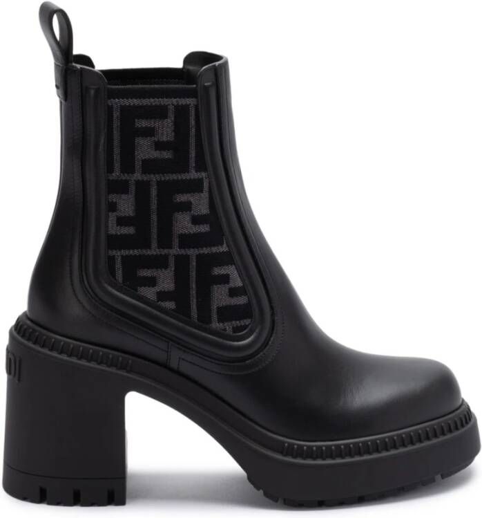 Fendi Zwarte leren motorlaarzen Black Dames